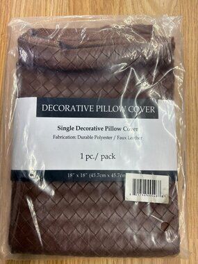 Decorative Faux Leather Pillow Cover 18x18 Brown Woven Cushion Cover New